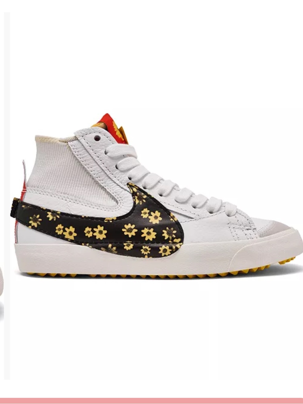 Nike ‘77 White Mid Blazer Sneakers with Black & Yellow Jumbo Sunflower
